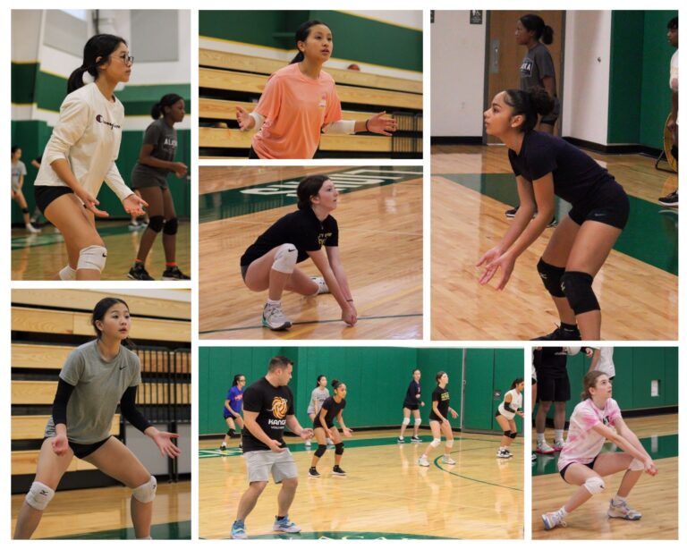 a collage of volleyball players and coaches