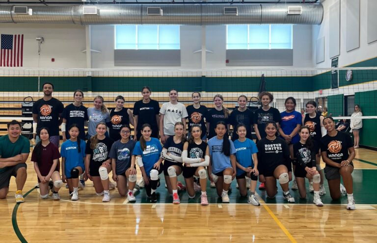 a large group of volleyball players